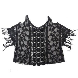 104. Mudd Women's Black Crochet Top with Fringe - Boho Chic Style